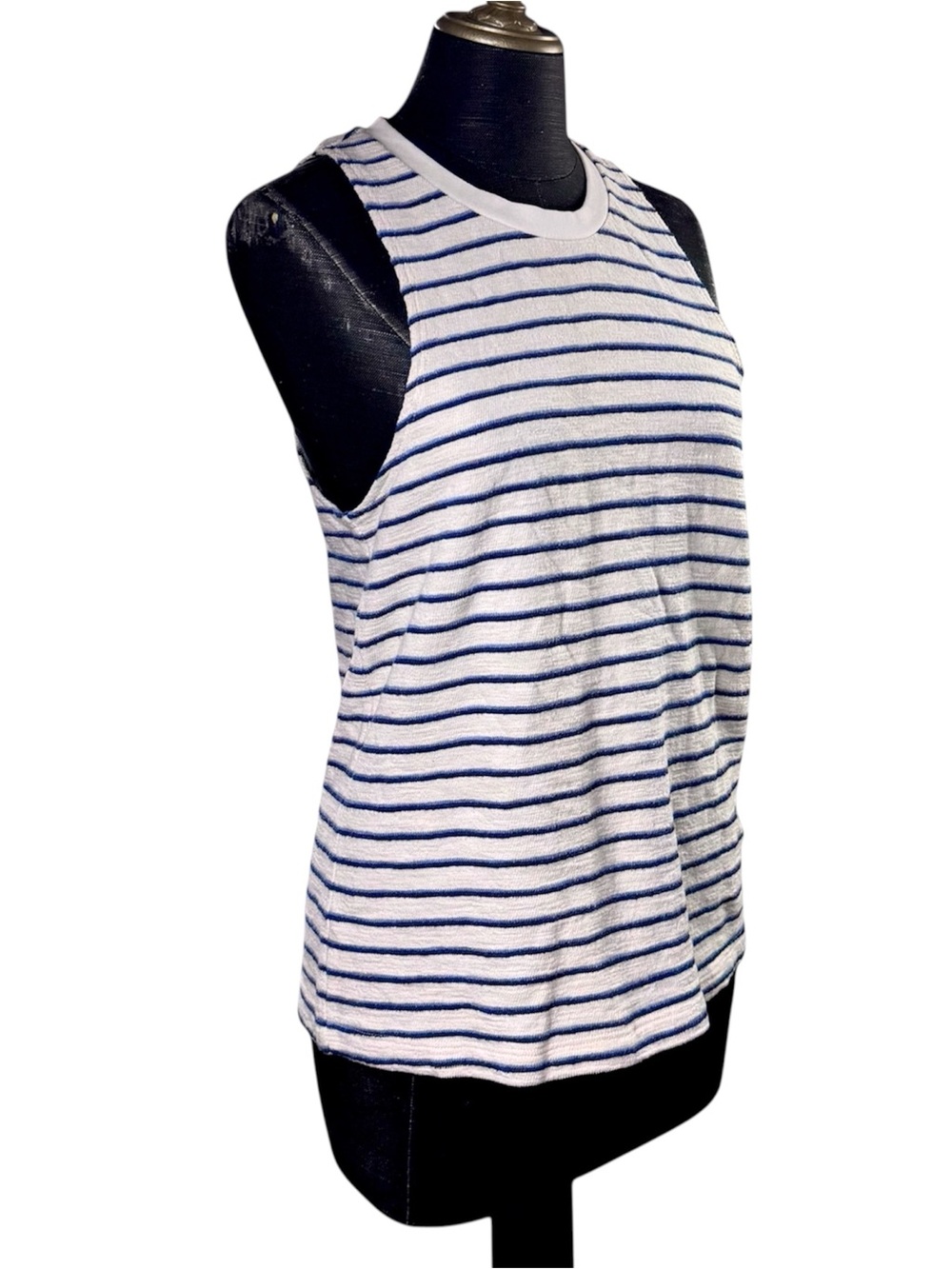 Sol Angeles Striped Tank Top Cream Blue High Neck Size Medium